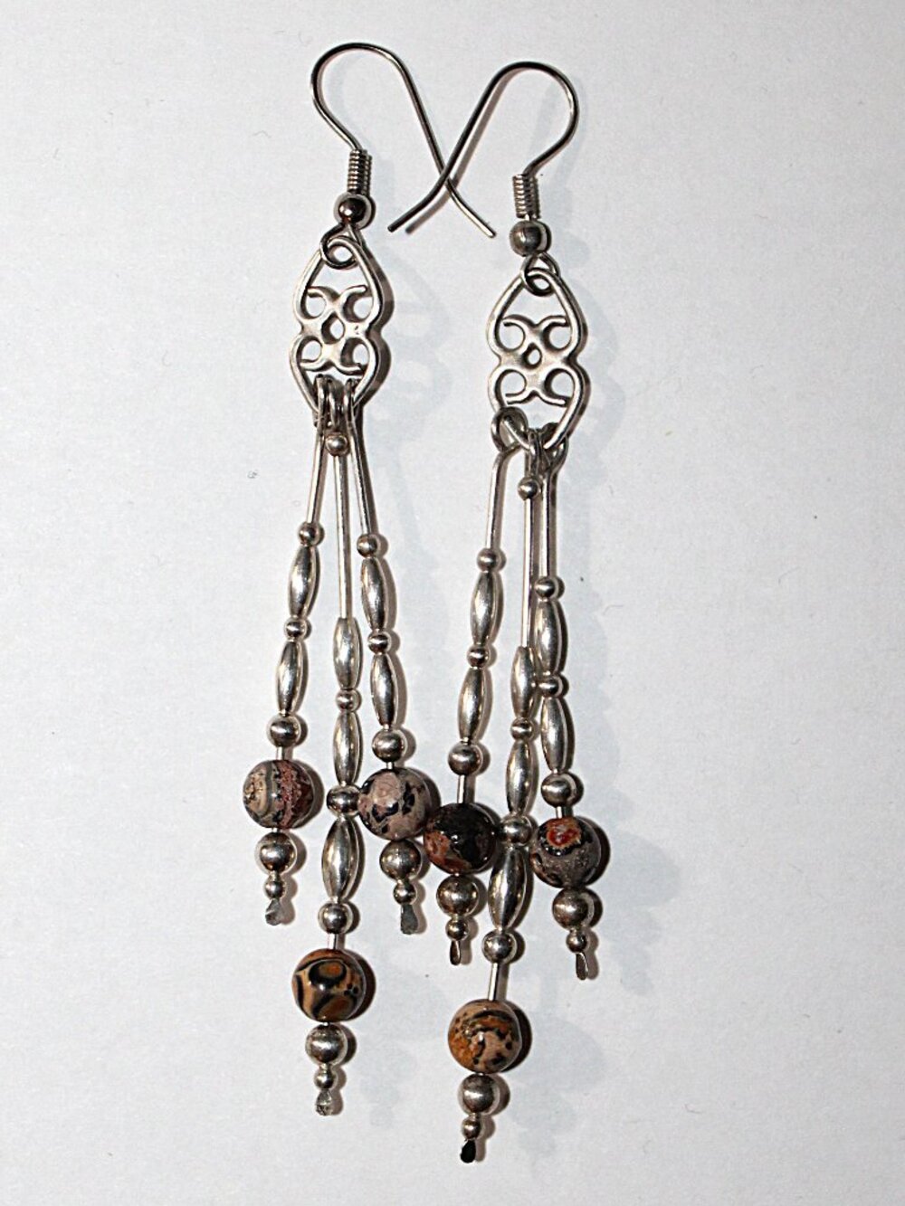 Sterling Silver Beaded Jasper Dangle Earrings